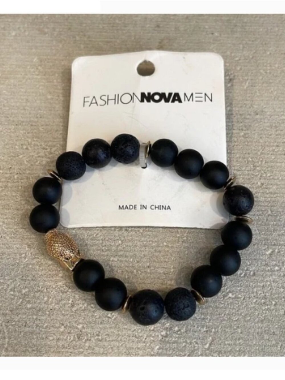 NWT Fashion Nova Men black beaded bracelet gold charm